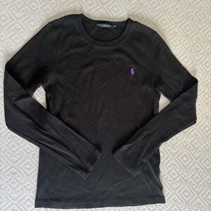 Ralph Lauren Black Crew Neck Top with Purple Logo